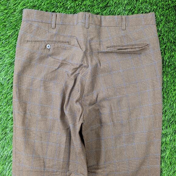 Vintage 80s MOD Polyester Check Pants 32x27 Textured Brown - Picture 13 of 16